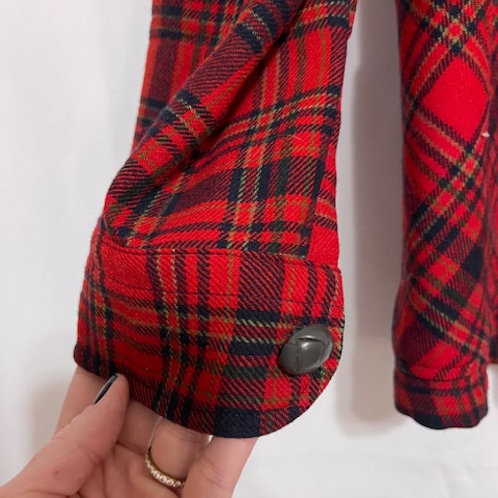 Pendleton Vintage Wool Blazer, Red Plaid, Size L - image 2